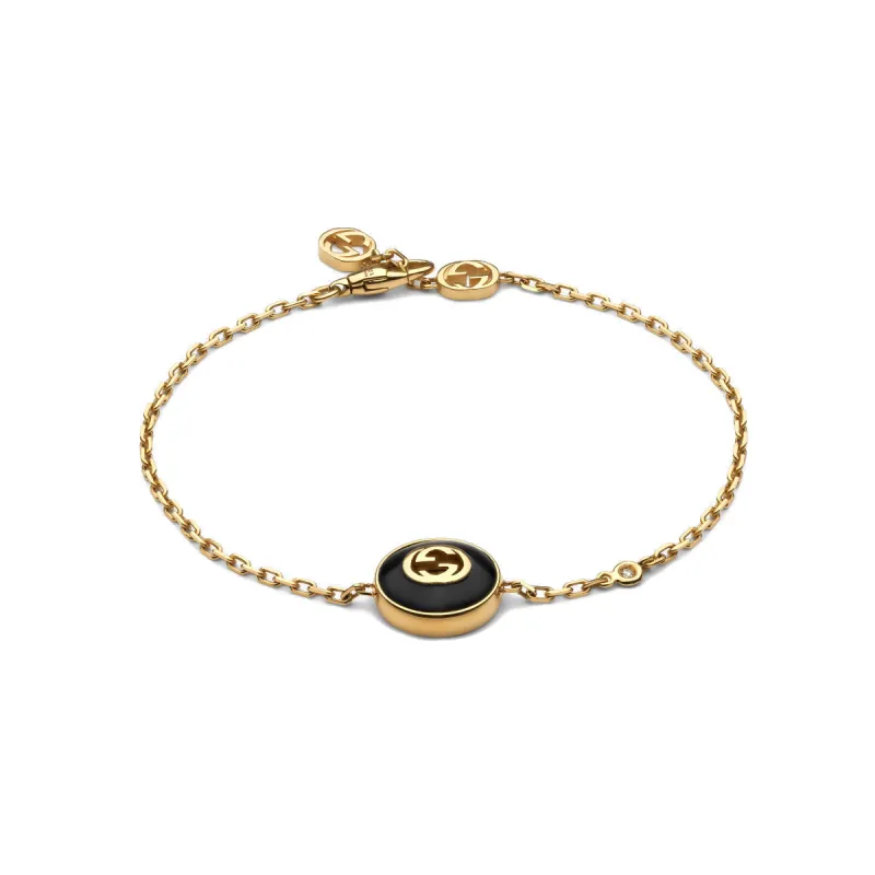 Gucci Interlocking 18ct Yellow Gold Black Onyx Bracelet sold by C.W. Sellors