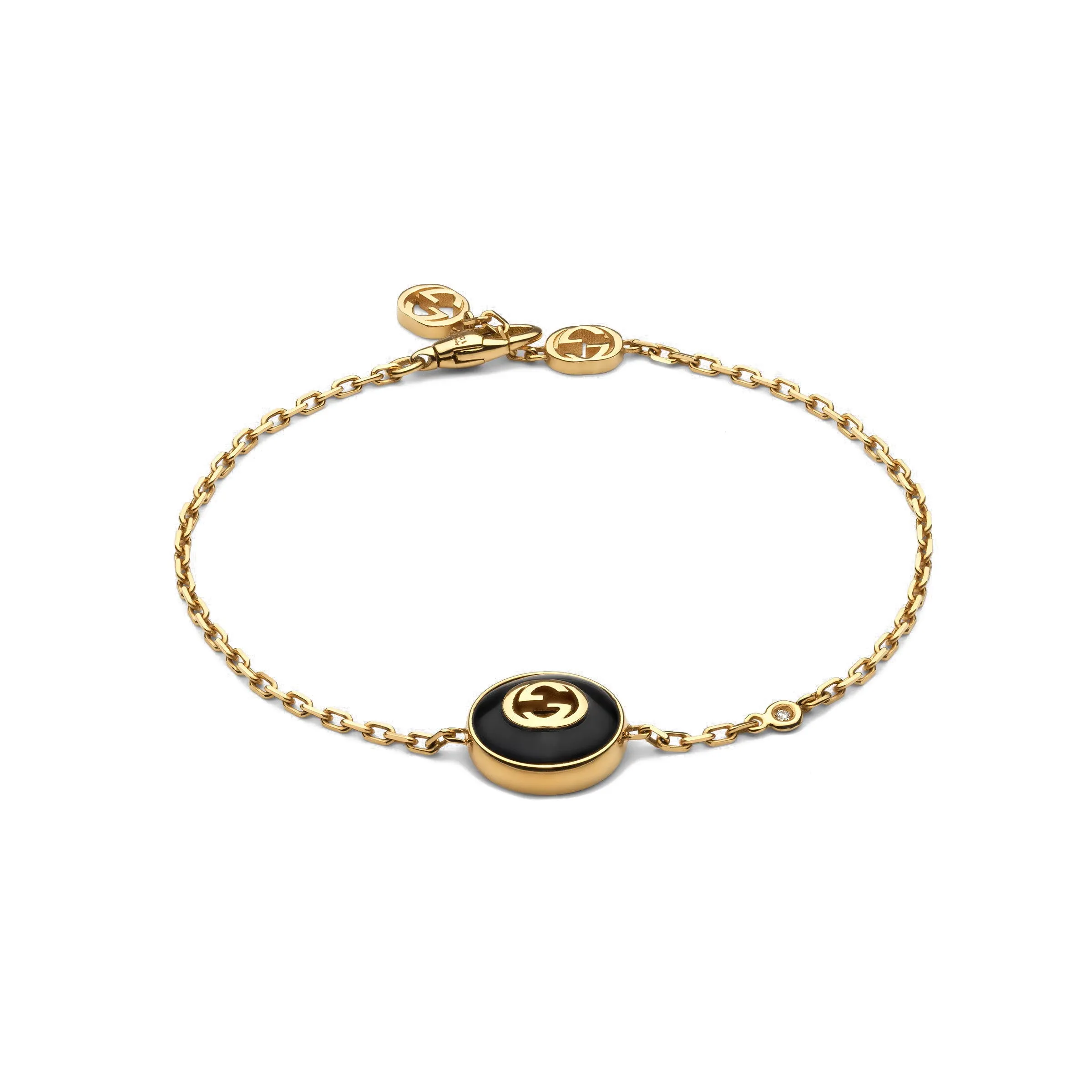 Gucci Interlocking 18ct Yellow Gold Black Onyx Bracelet sold by C.W. Sellors