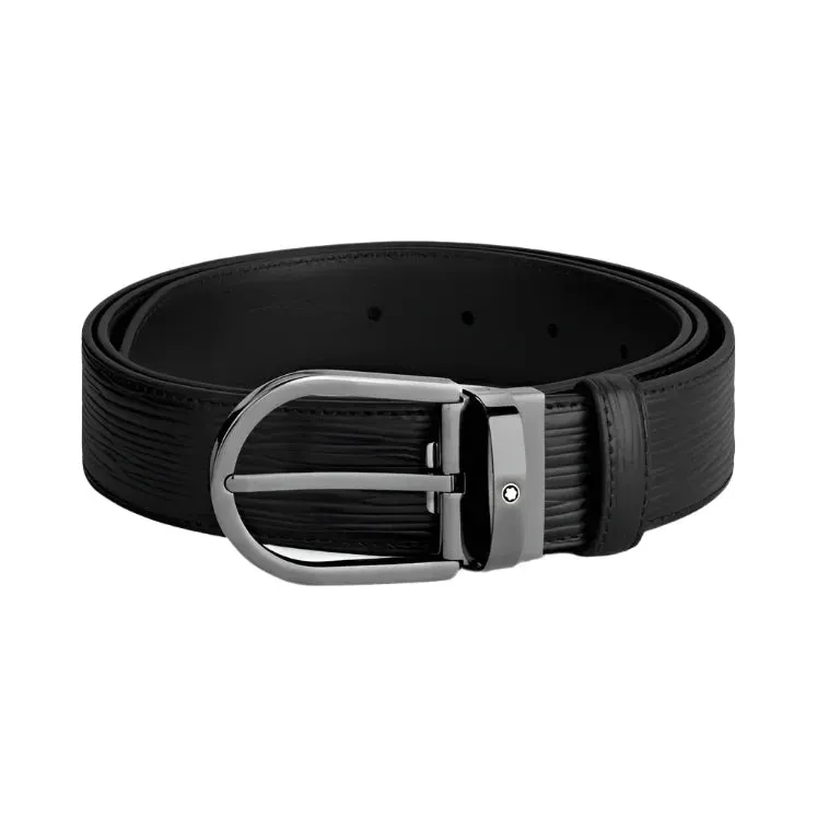 Montblanc Horseshoe Buckle Black 35mm Leather Belt sold by C.W. Sellors