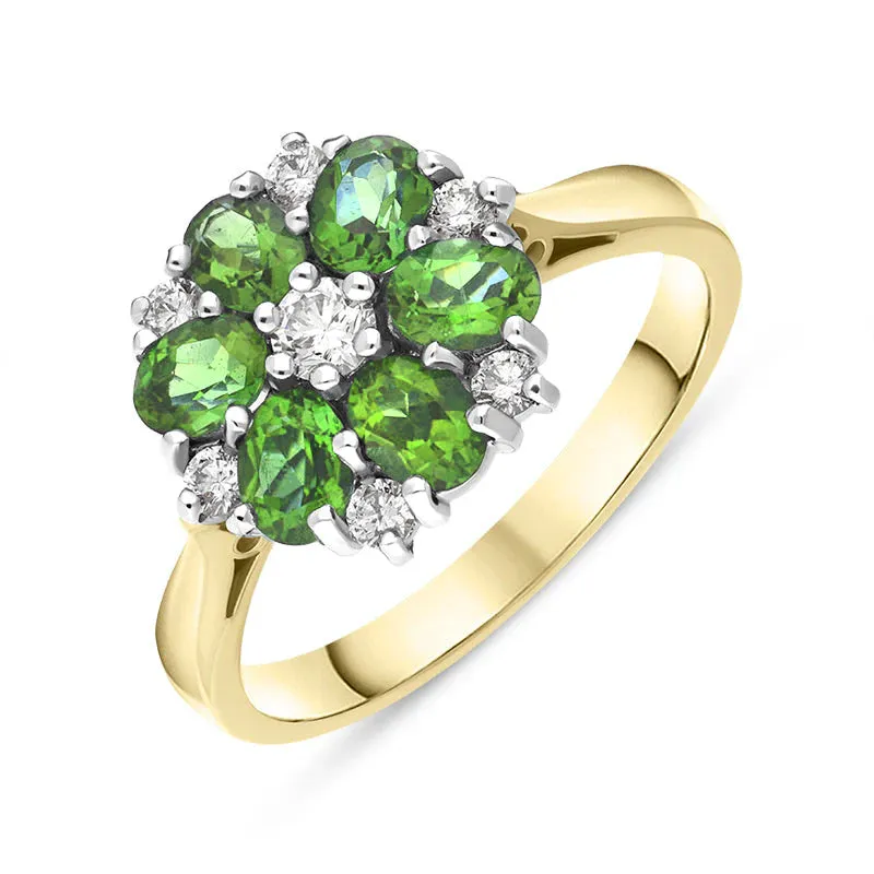 18ct Yellow Gold 0.24ct Diamond and Emerald Oval Cluster Ring sold by C.W. Sellors