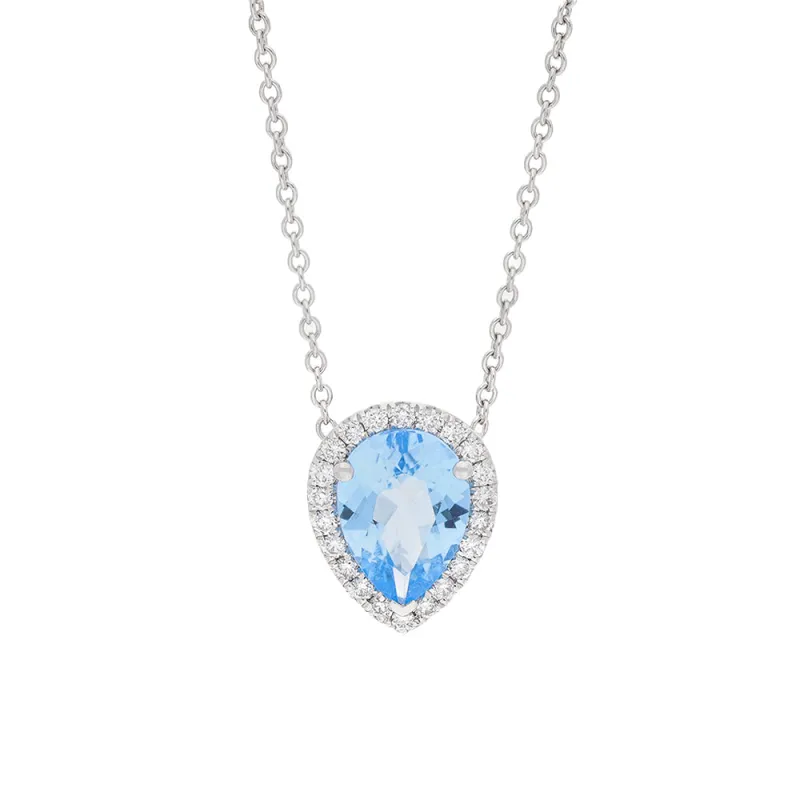 18ct White Gold Blue Topaz Diamond Pendant and Chain sold by C.W. Sellors