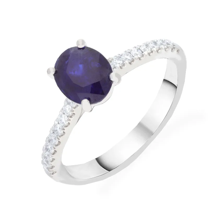 Platinum 1.64ct Sapphire 0.21ct Diamond Oval Centre Ring sold by C.W. Sellors