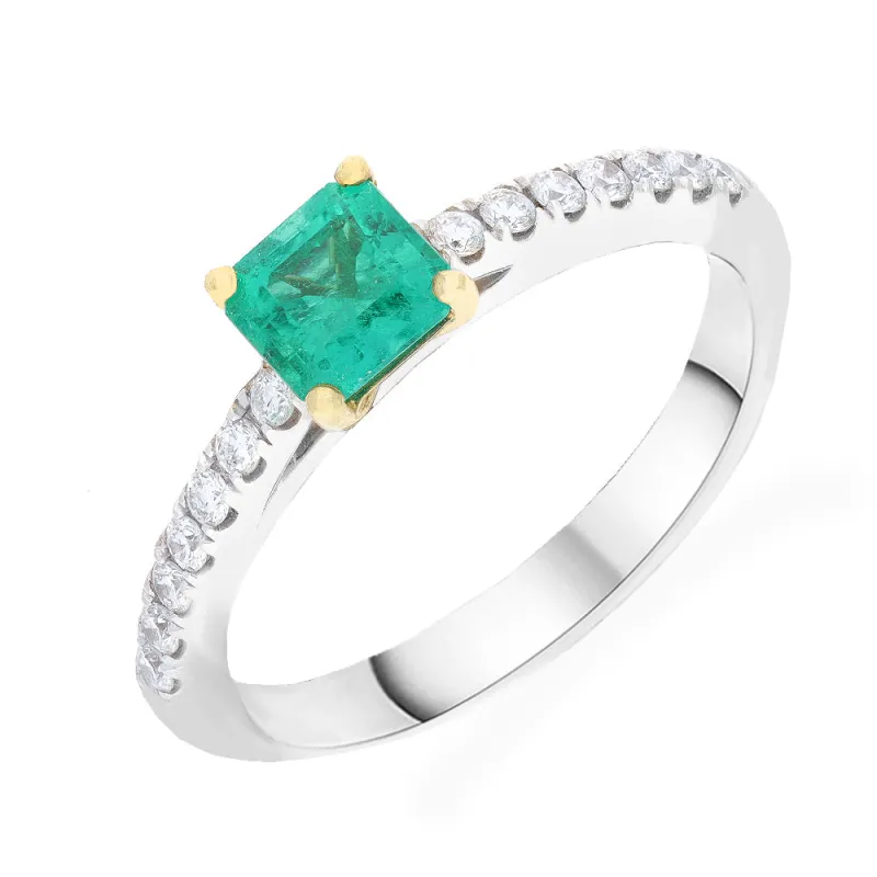 18ct White Gold 0.62ct Emerald and Diamond Square Centre Ring sold by C.W. Sellors
