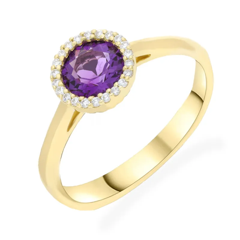 18ct Yellow Gold 0.70ct Amethyst and Diamond Round Cluster Ring sold by C.W. Sellors