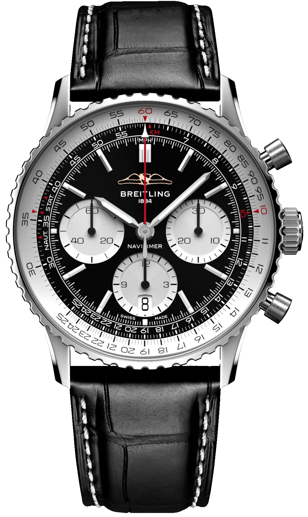 Breitling Navitimer B01 41 Black Croc Folding Clasp Watch sold by C.W. Sellors