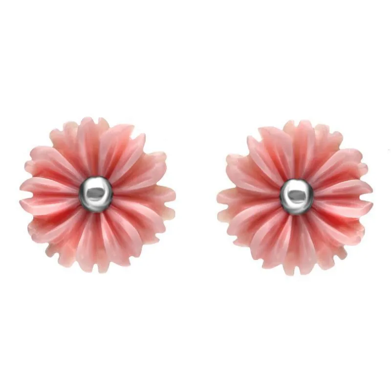 Sterling Silver Pink Conch Tuberose 8mm Daisy Stud Earrings sold by C.W. Sellors