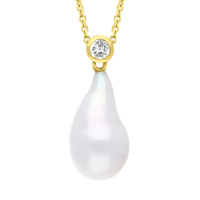 18ct Yellow Gold Diamond and Pearl Unique Pendant sold by C.W. Sellors