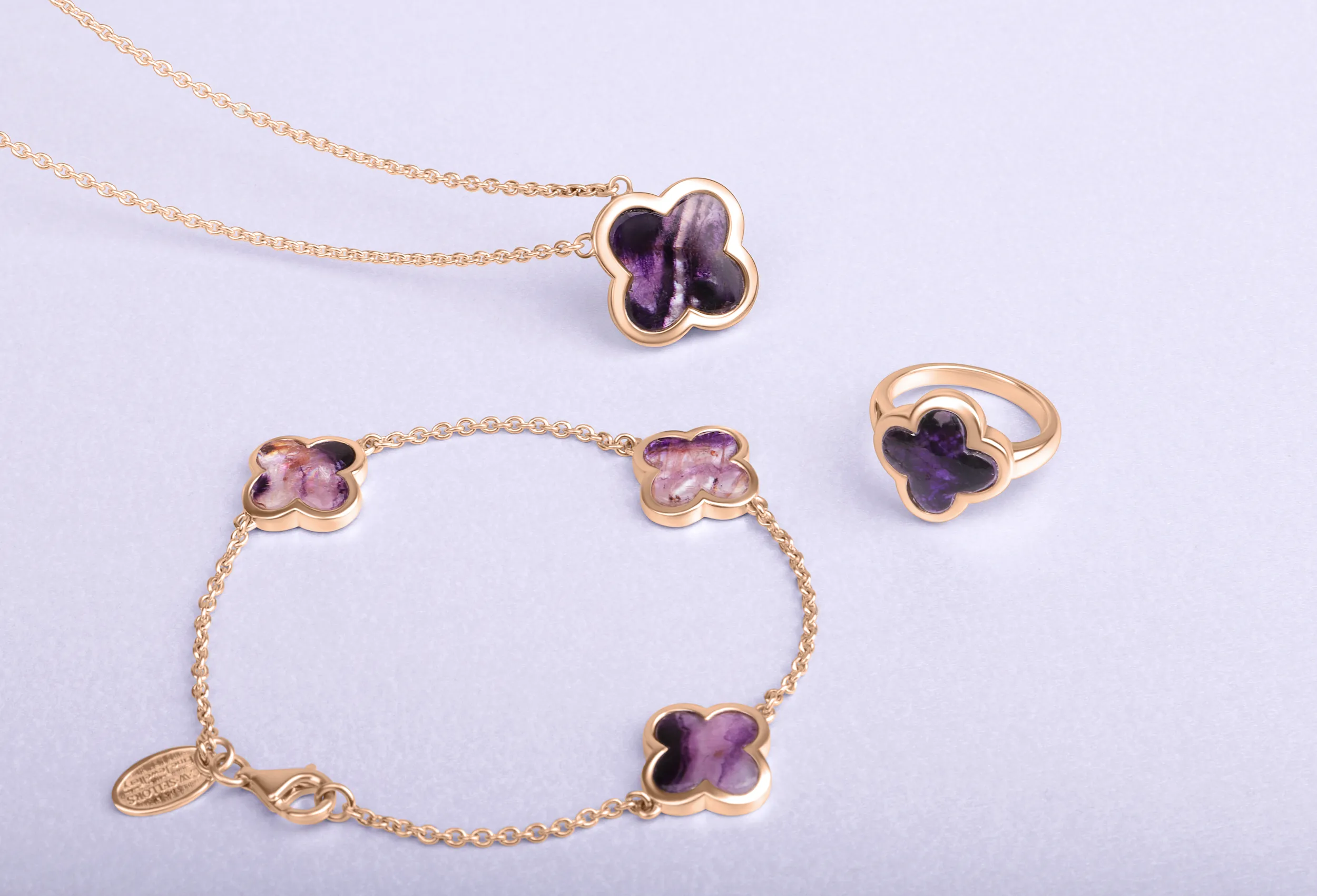 18ct Rose Gold Blue John bloom Four Leaf Clover Ring sold by C.W. Sellors product image thumbnail 2