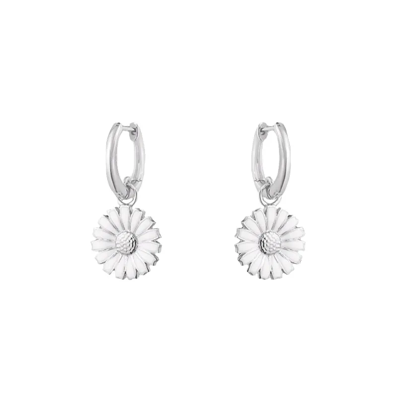 Georg Jensen Daisy Sterling Silver White Enamel Hoop Earrings sold by C.W. Sellors