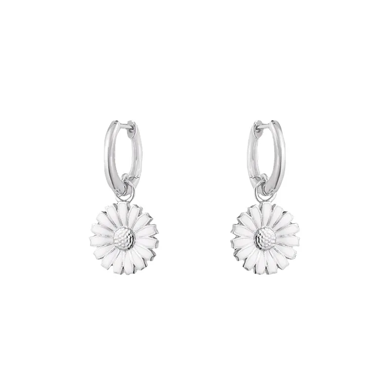 Georg Jensen Daisy Sterling Silver White Enamel Hoop Earrings sold by C.W. Sellors