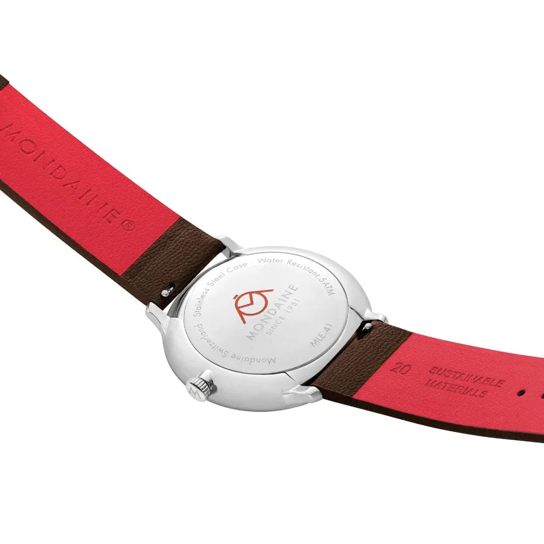 Mondaine Doppio 41mm Brown Vegan Grape Leather Watch sold by C.W. Sellors product image thumbnail 3