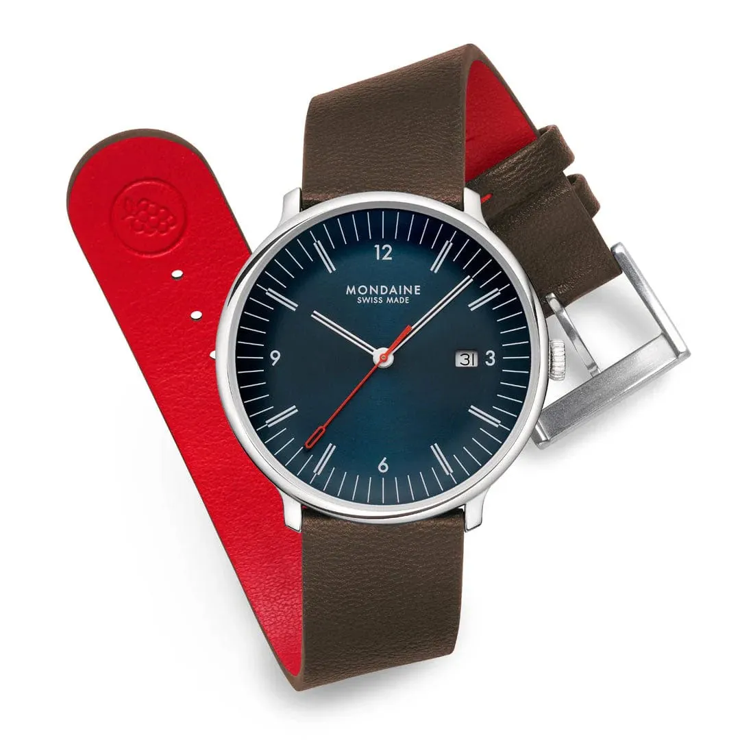 Mondaine Doppio 41mm Brown Vegan Grape Leather Watch sold by C.W. Sellors product image thumbnail 2