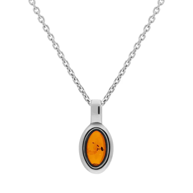Sterling Silver Amber Oval Fixed Bale Necklace sold by C.W. Sellors