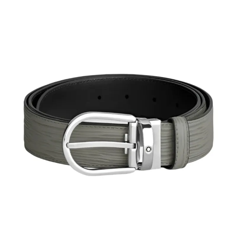 Montblanc Horseshoe Buckle Medium Grey 35mm Leather Belt sold by C.W. Sellors