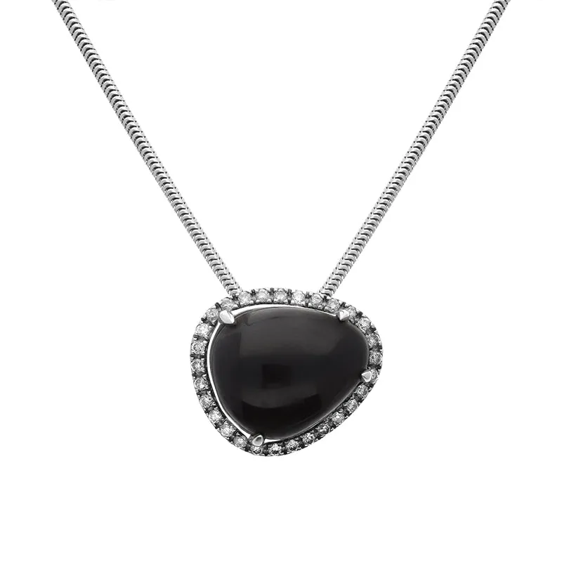 18ct White Gold 0.32ct Diamond Whitby Jet Large Curved Triangle Pendant sold by C.W. Sellors