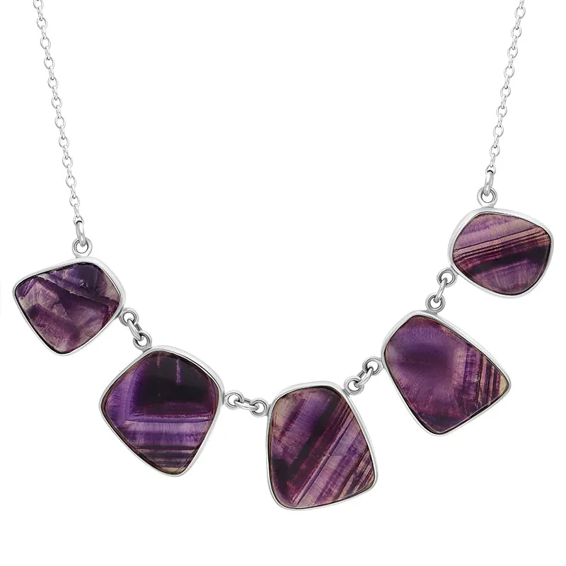 Sterling Silver Blue John 5 Stone Abstract Oval Unique Necklace sold by C.W. Sellors