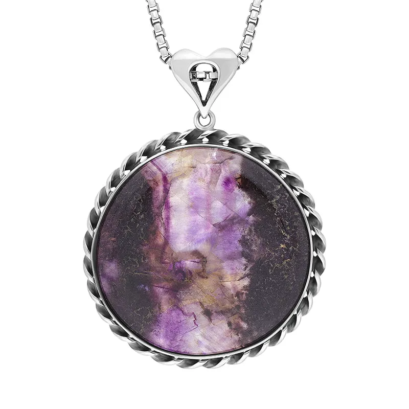 Sterling Silver Blue John Rope Edge Round Unique Pendant sold by C.W. Sellors