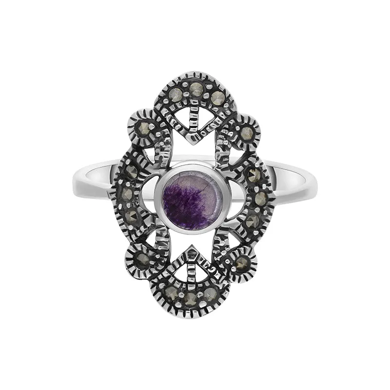 Sterling Silver Blue John Marcasite Round Centre Long Oval Dress Ring sold by C.W. Sellors product image thumbnail 2