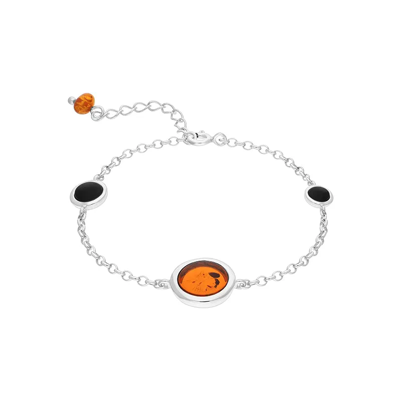 Sterling Silver Whitby Jet and Amber 3 Stone Bracelet sold by C.W. Sellors product image thumbnail 2