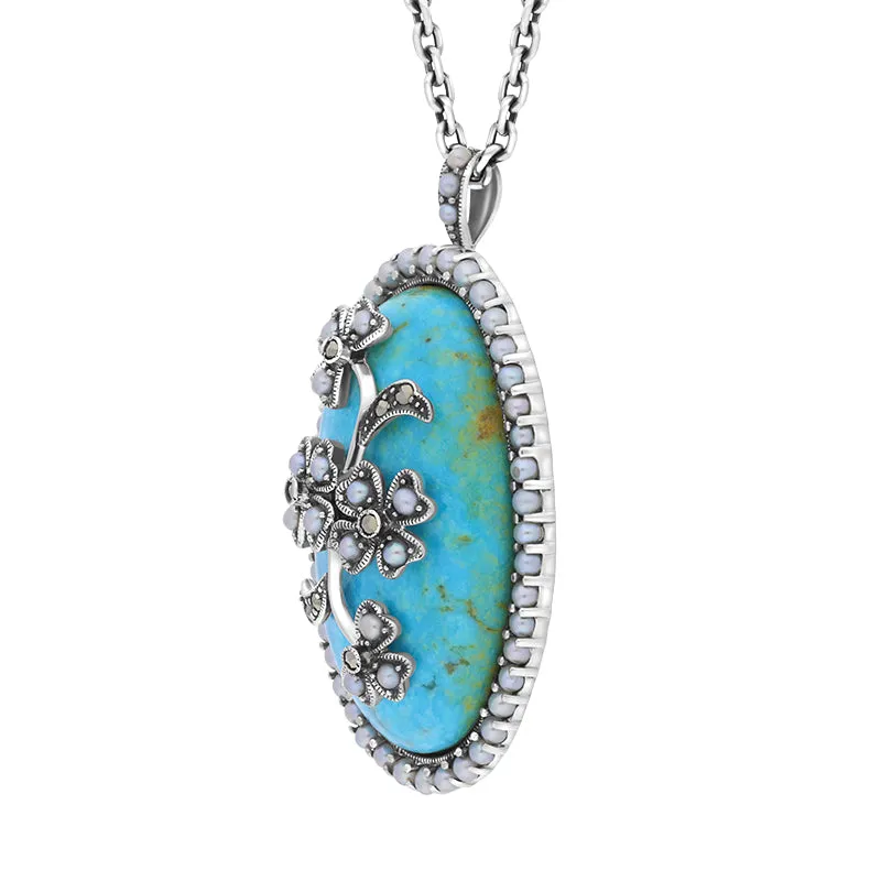 Sterling Silver Pearl and Turquoise Flower Back Large Oval Pendant sold by C.W. Sellors product image thumbnail 2