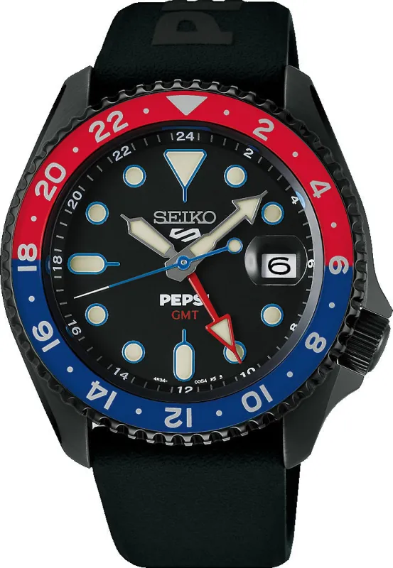 Seiko 5 Sports x Pepsi Limited Edition Collaboration In All Black Watch made by Seiko