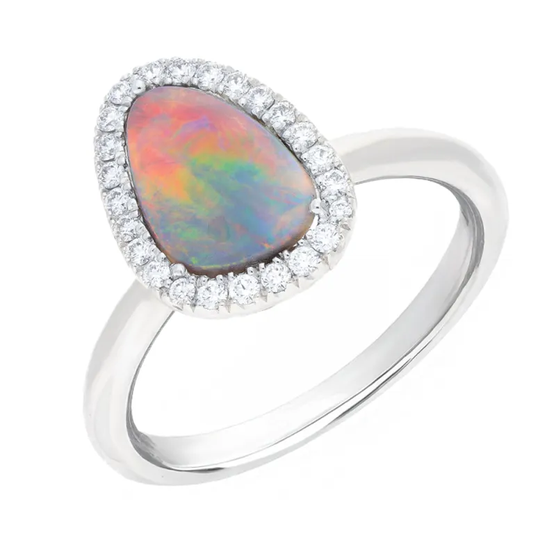 18ct White Gold Opal and 0.17ct Diamond Geminau Ring sold by C.W. Sellors