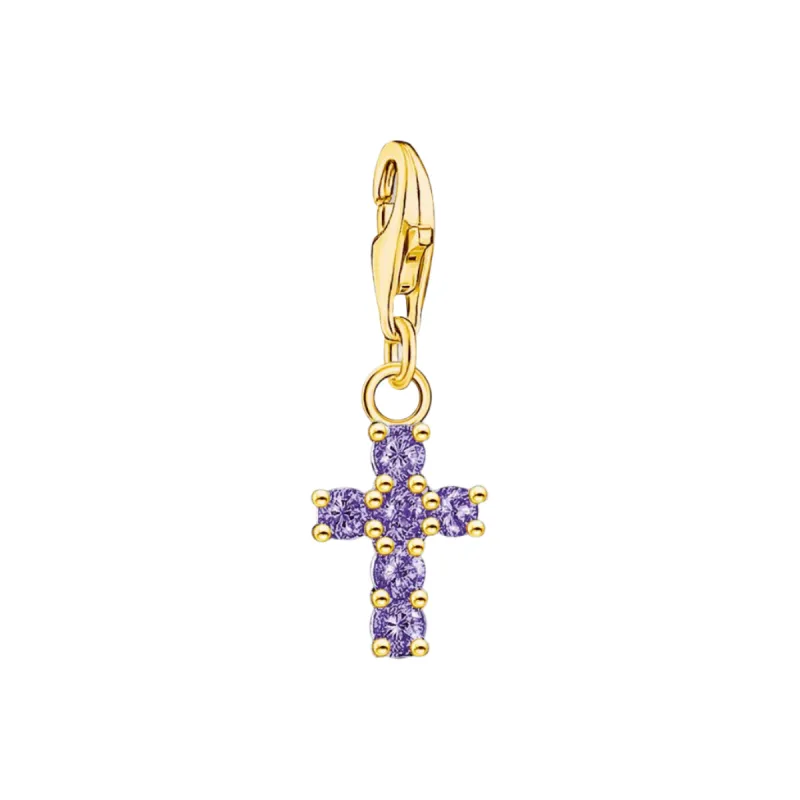 Thomas Sabo Gold Plated Cross With Amethyst Colour Stones Charm Pendant sold by C.W. Sellors