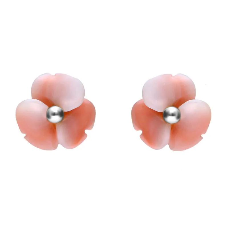 Sterling Silver Pink Conch Tuberose 8mm Clover Stud Earrings sold by C.W. Sellors