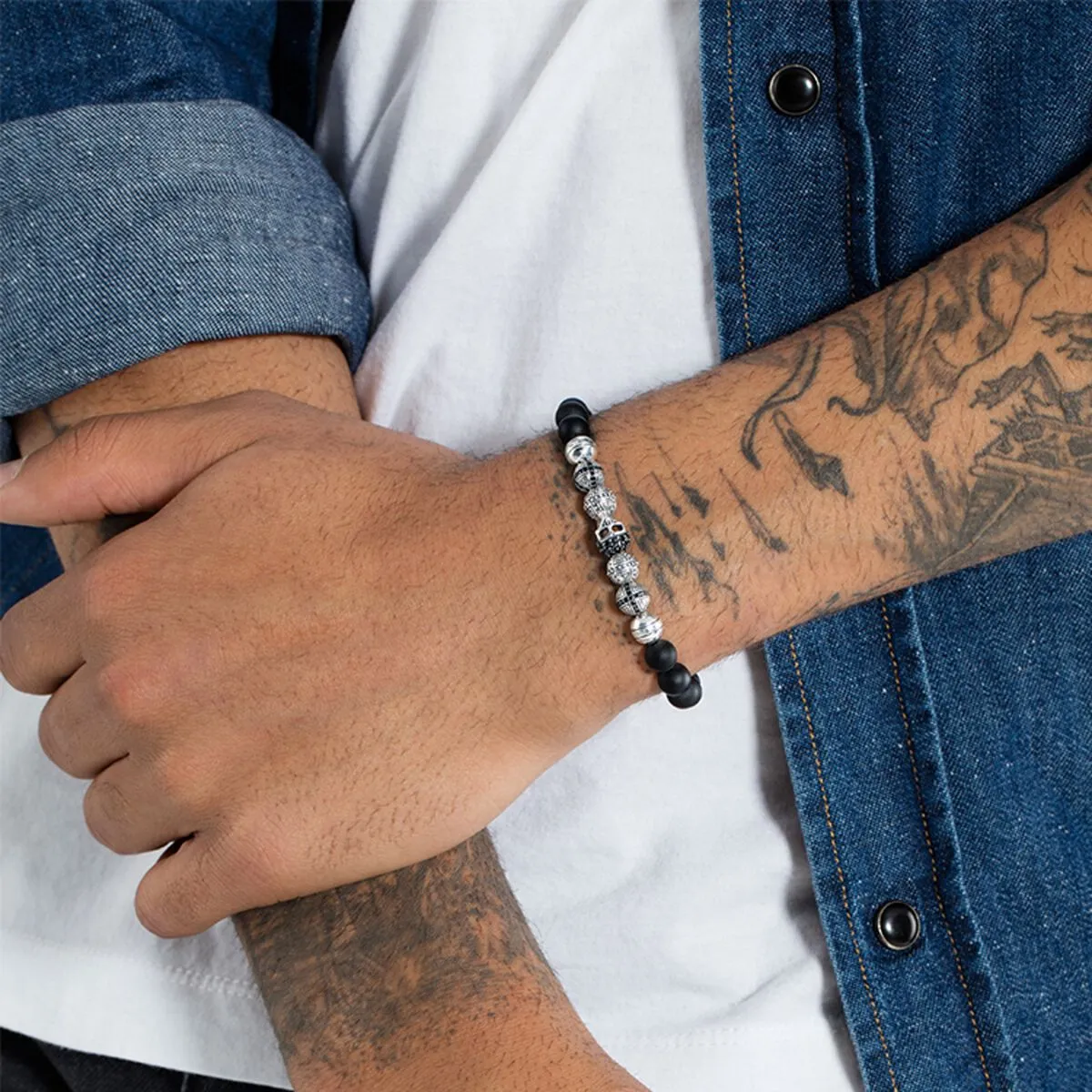 Thomas Sabo Obsidian & Black Zirconia Skull Bracelet sold by C.W. Sellors product image thumbnail 2