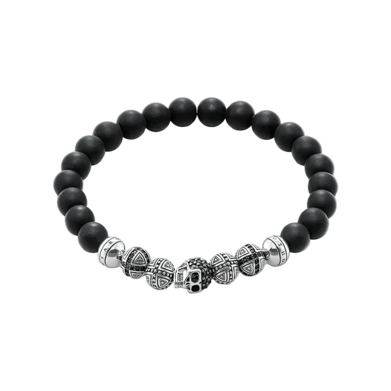 Thomas Sabo Obsidian & Black Zirconia Skull Bracelet sold by C.W. Sellors