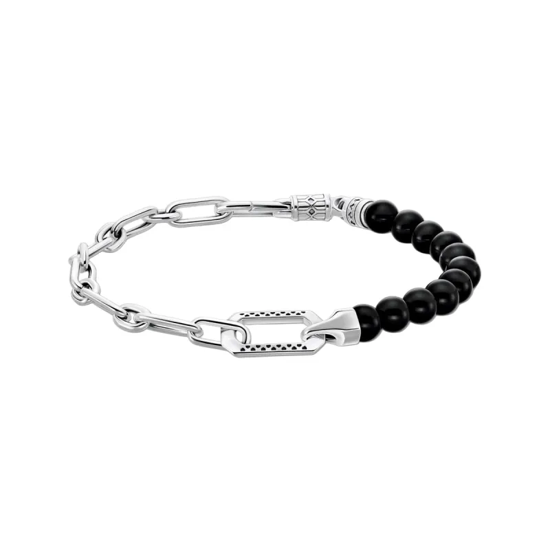 Thomas Sabo Silver Onyx Bead Bracelet with Chain Links sold by C.W. Sellors
