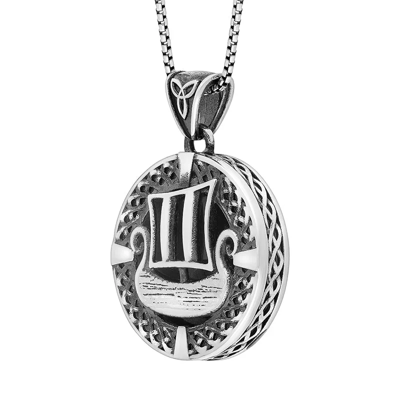 Blackened Silver Whitby Jet Round Celtic Ship Pendant sold by C.W. Sellors product image thumbnail 2