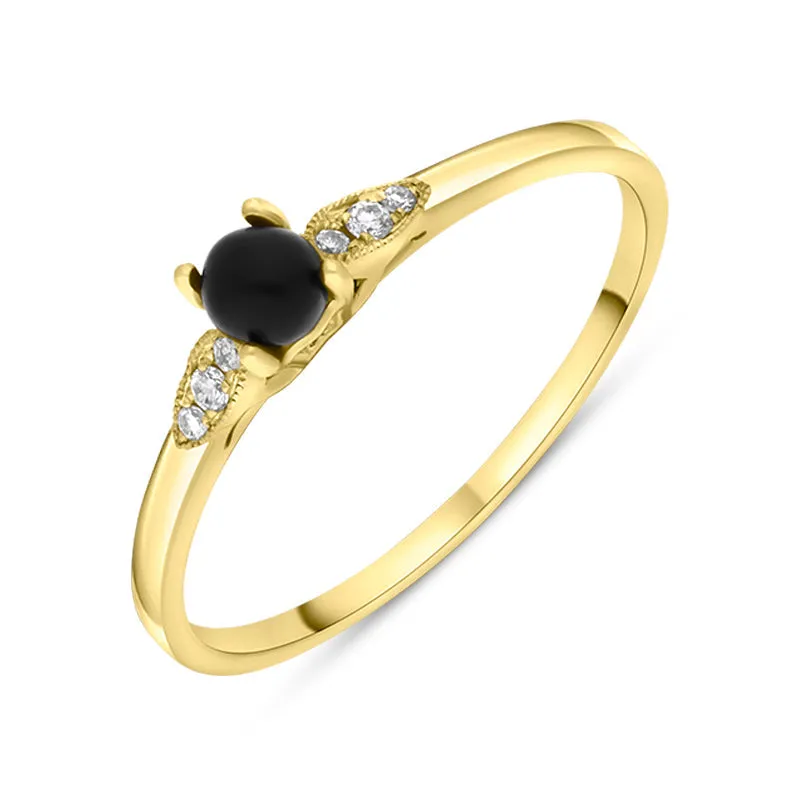 18ct Yellow Gold Diamond and Whitby Jet 6 Stone Ring made by C.W. Sellors