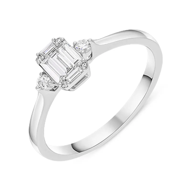 18ct White Gold 0.18ct Diamond Round and Baguette Cut Ring sold by C.W. Sellors