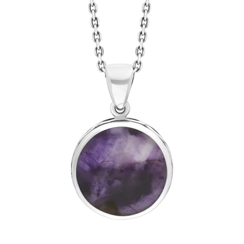 Sterling Silver Whitby Jet and Blue John Round Celtic Pendant sold by C.W. Sellors