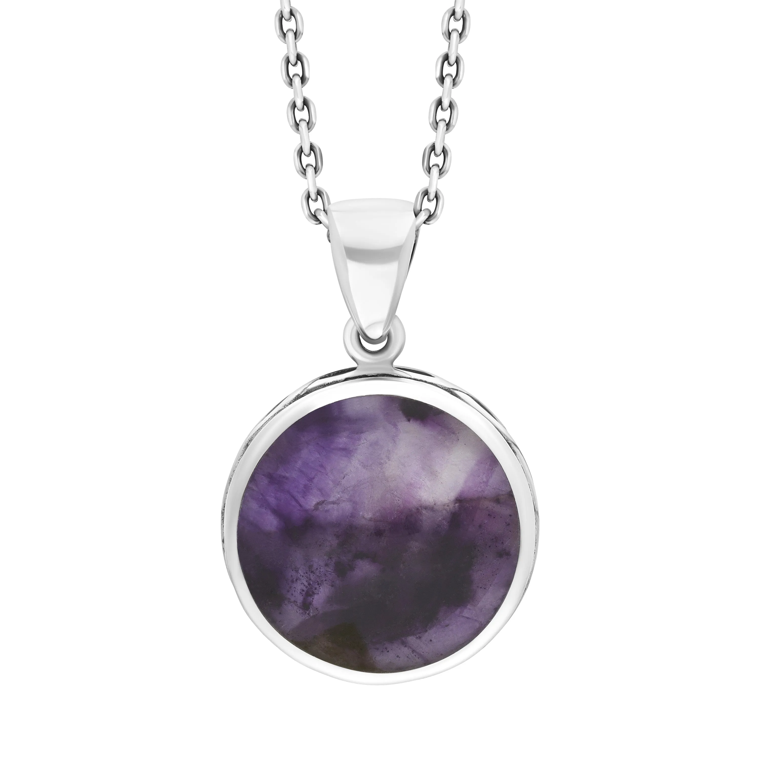 Sterling Silver Whitby Jet and Blue John Round Celtic Pendant sold by C.W. Sellors