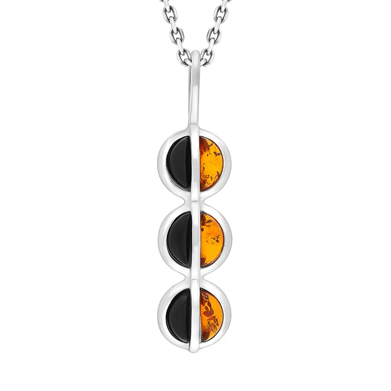 Sterling Silver Whitby Jet and Amber Three Stone Pendant sold by C.W. Sellors