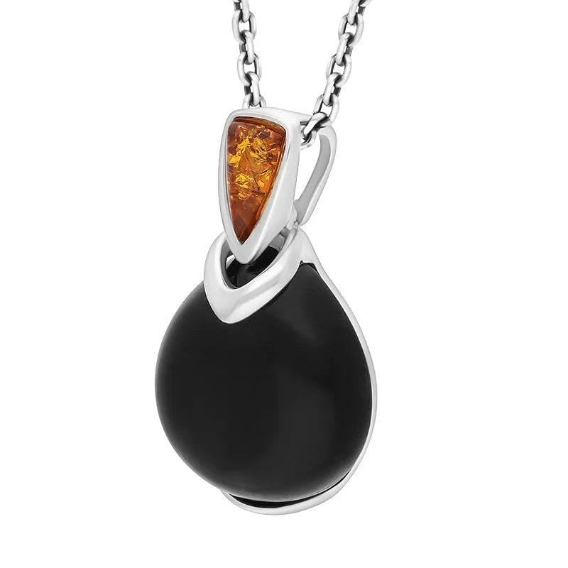 Sterling Silver Whitby Jet and Amber two Stone Pear Pendant sold by C.W. Sellors product image thumbnail 2