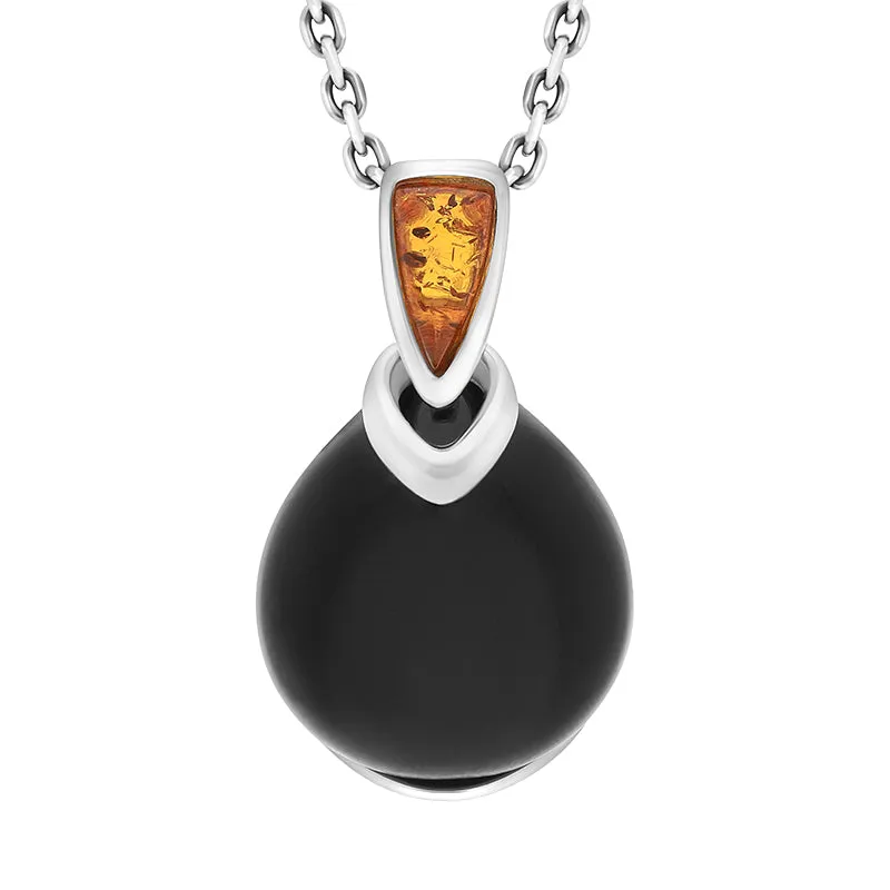 Sterling Silver Whitby Jet and Amber two Stone Pear Pendant sold by C.W. Sellors