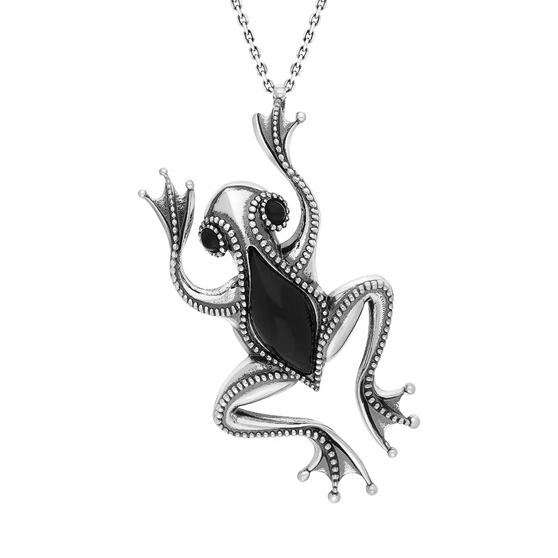 Sterling Silver Whitby Jet Frog Pendant sold by C.W. Sellors