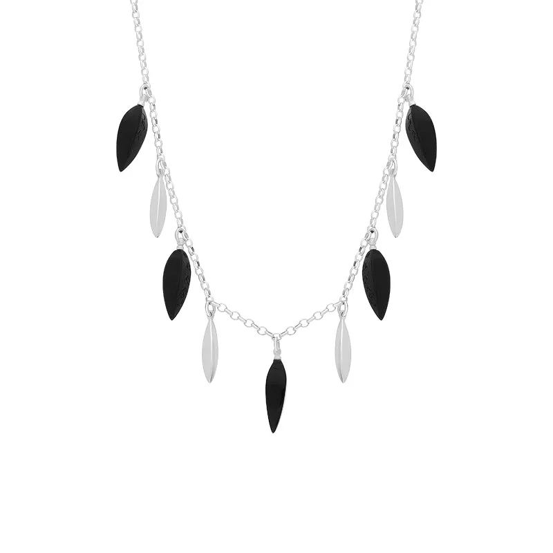 Sterling Silver Whitby jet Marquise Alternating Chain Necklace sold by C.W. Sellors