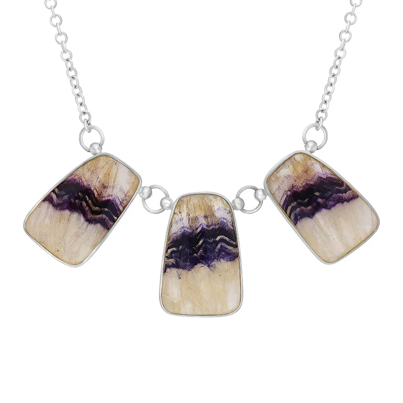 Sterling Silver Blue John Three Stone Abstract Oval Unique Chain Necklace sold by C.W. Sellors