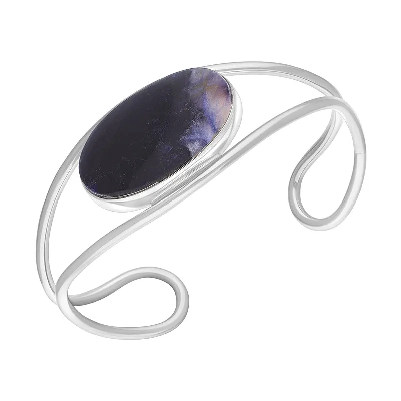 Sterling Silver Blue John Wide Oval Unique Cuff Bangle sold by C.W. Sellors