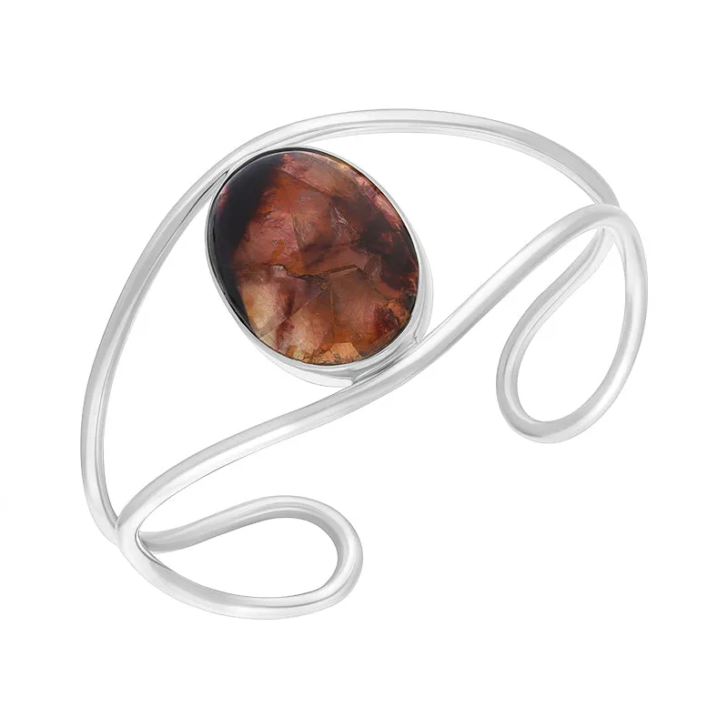 Sterling Silver Blue John Oval Cuff Bangle sold by C.W. Sellors