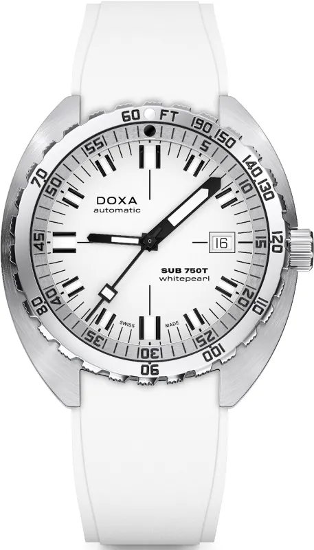 Doxa Sub 750T Whitepearl White Rubber Watch sold by C.W. Sellors