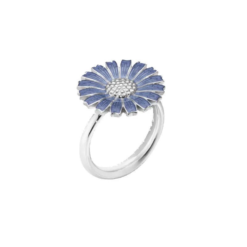 Georg Jensen Rhodium Plated Sterling Silver Blue Enamel Daisy Ring sold by C.W. Sellors