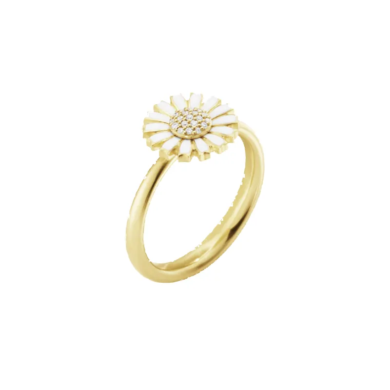 Georg Jensen Daisy 18ct Gold Plated Diamond and White Enamel Ring sold by C.W. Sellors