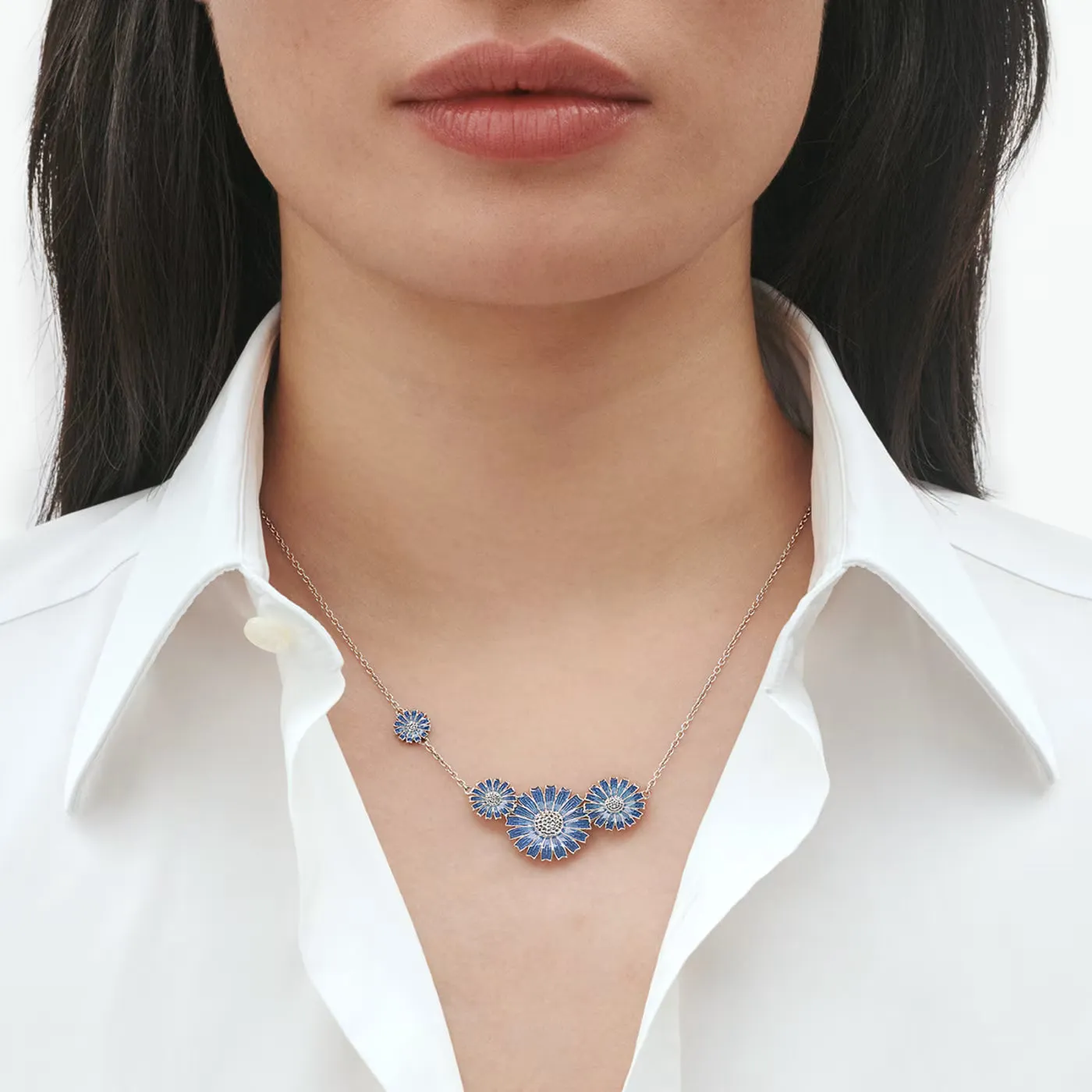 Georg Jensen Daisy Rhodium Plated Sterling Silver Blue Enamel Necklace sold by C.W. Sellors product image thumbnail 2