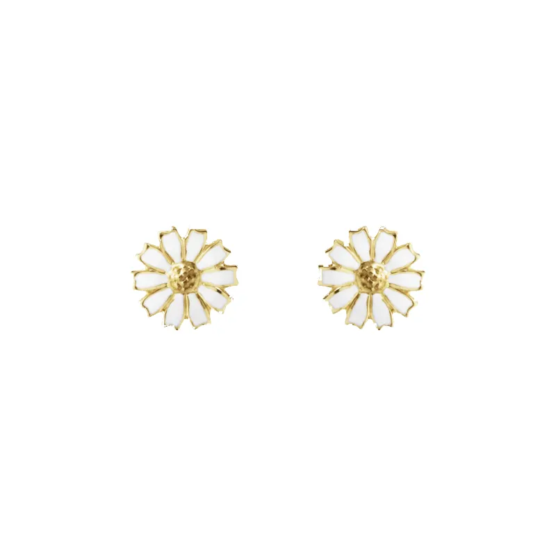 Georg Jensen Daisy 18ct Yellow Gold White Enamel Stud Earrings sold by C.W. Sellors
