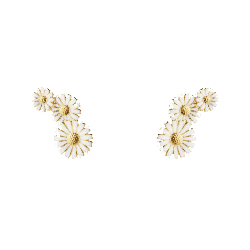 Georg Jensen Daisy 18ct Yellow Gold Plated White Enamel Earrings sold by C.W. Sellors